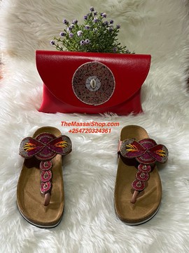 KENYAN BEADED CLUTCH BAG AND SANDALS SET