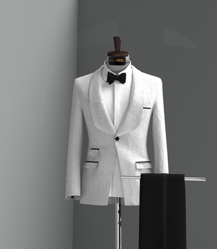 COSTUME DE SMOKING À COL CHÂLE EN JACQUARD BLANC CASSÉ......MEILLEURE VENTE