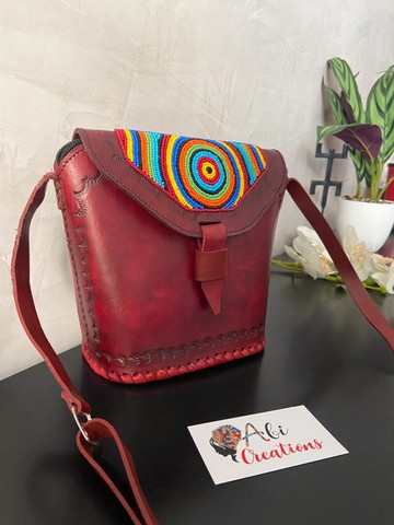 Pearl and leather bag/ shoulder strap