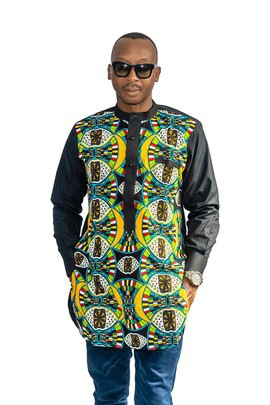 Colourful African Print Ankara &amp; black Cotton Mix Shirt, Mens Clothing, Ankara Shirt