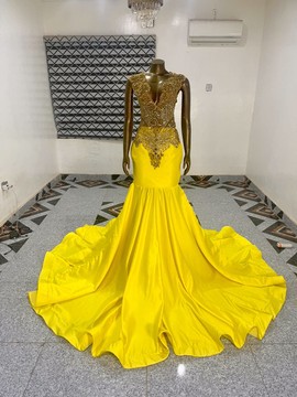 Gold diamond yellow peris wedding prom dress
