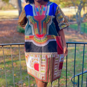 African Print Ankara Dashiki Mixed Print Multicolor Midi Shirt Dress with Pockets