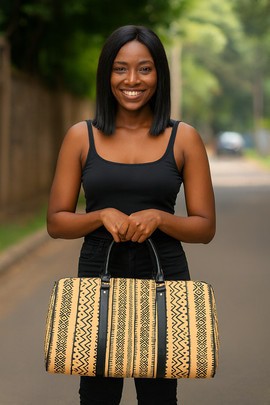 African Leather Bag for Travel Traditional Mali Print