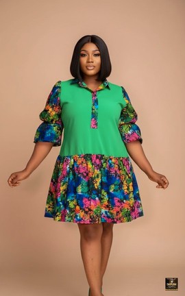 Tife Green Drop-waist Shirt  Dress