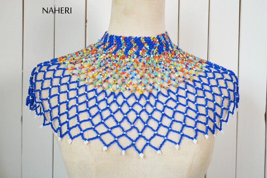 African beaded choker necklace multicolored