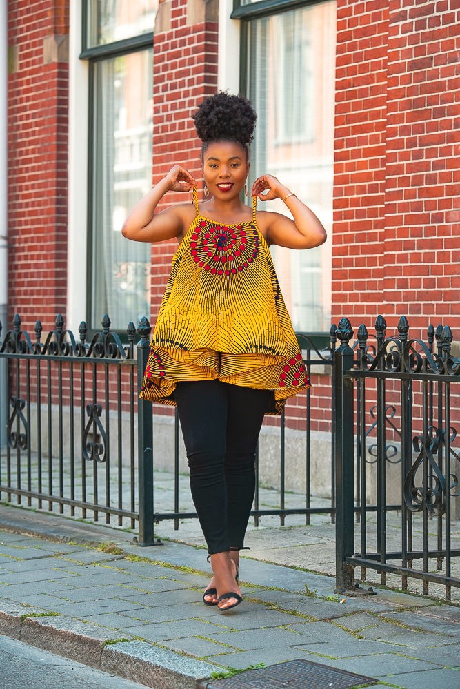 LEENA YELLOW AND RED FLARE TOP by heritageclothings - Peplum Tops