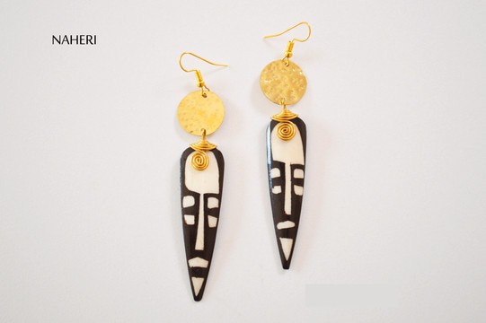 African brass and bone earrings handmade jewelry