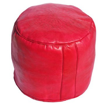 Grand pouf en vrai cuir Naturel Rouge