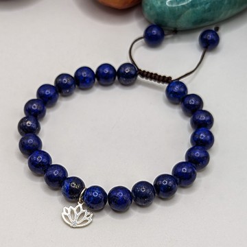 Lapis lazuli bracelet in natural stone and silver lotus from Madagascar