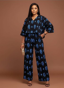 Ensemble deux pièces en adire indigo