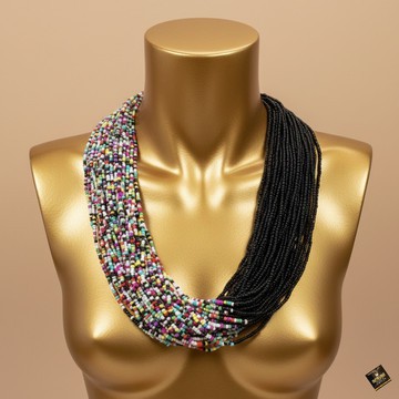 Collier imposant Maasai en perles de graines multirangs bicolore