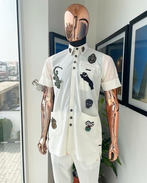 The reloaded vintage ivory “Havana” French safari shirt &amp; classic turn up pant trousers