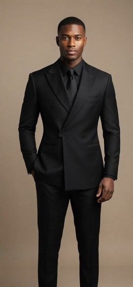 Costume noir asymétrique à double boutonnage pour homme