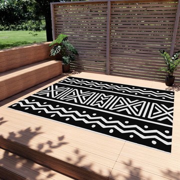Black and White Outdoor Rugs African Carpet Prints Zigzag (LARGER SIZES AVAILABLE)