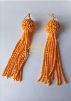 African dangle earring, orange beaded ball tassel earrings, masai Zulu earring,