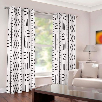 African Geometric Blackout Curtains Black and White (Two-Piece)(LARGER SIZES AVAILABLE)
