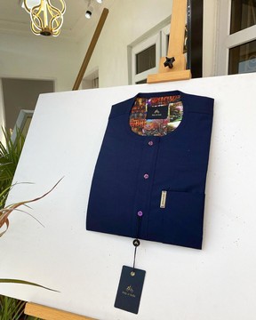A navy blue, purple details &amp; matching Swarovski button kaftan!