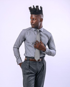 A Grey &amp; black Glen check business shirt.