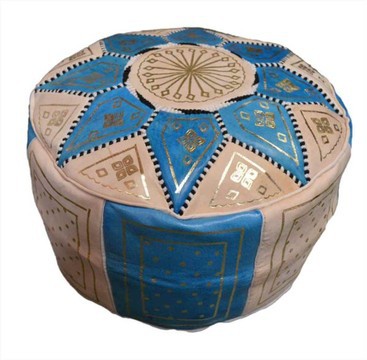 Grand pouf en vrai cuir Naturel  Noir