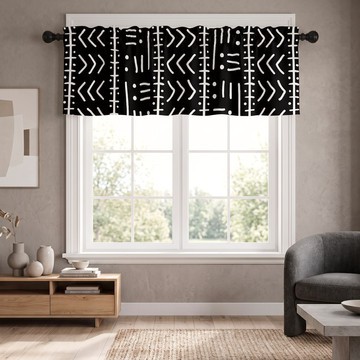 Tribal Geometry Curtain Valance Black and White | African Window Treatment | Bynelo