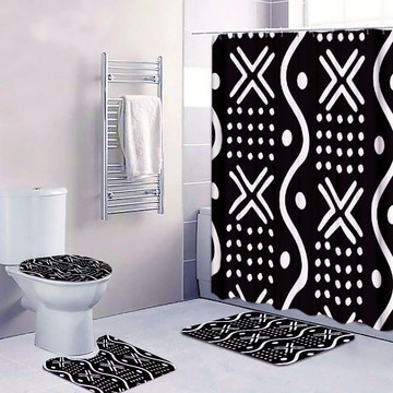 Cultural Unique Bath Mat White and Black Bathroom Rug (LARGER SIZES AVAILABLE)