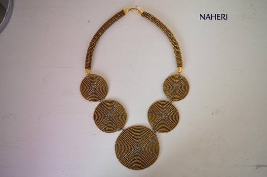 African beaded copper color necklace. Tribal necklace.