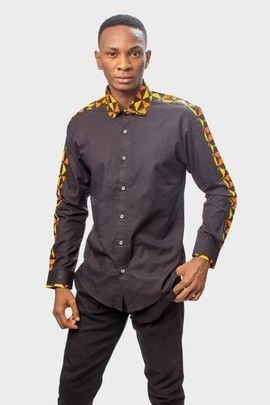 Black Cotton Shirt with a touch of Ankara, Mens Shirt, Mens Clothing