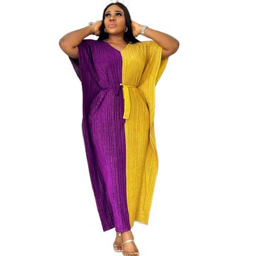 color block purple and gold caftan