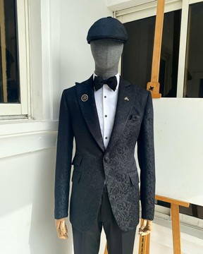 Costume sur mesure rechargé «peaky blinders» pour hommes en jacquard floral avec revers en pointe.