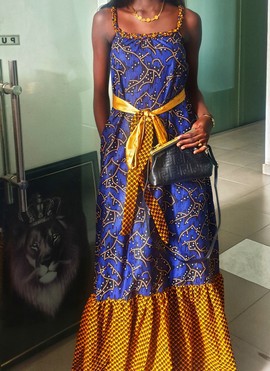 Elegant African Woman Two-Tone Long Dress for Weddings/Special occasions/Plus Size