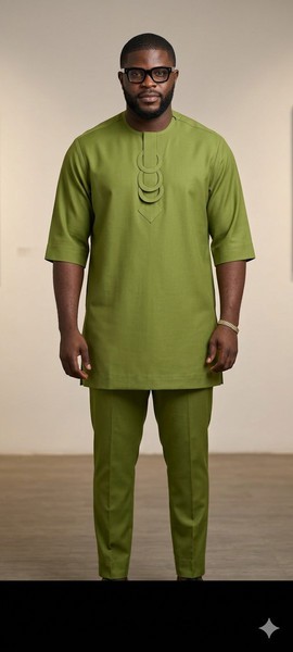 Men's Two-Piece Kaftan Co-ord Set in Olive Green
