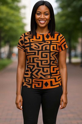 T-shirt femme audacieux à imprimé Kuba africain – Streetwear chic tribal