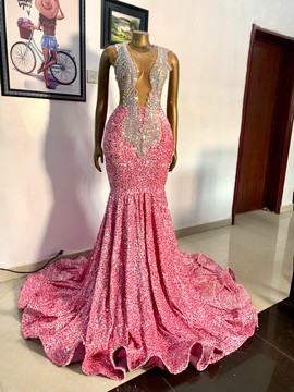Sparkle crystal sheer prom dresses sleeveless , African wedding reception dresses