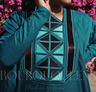 African Boubou Dress for Women "Keinya" Turquoise in Glazed Linen — With Scarf