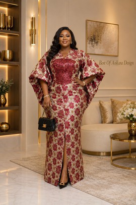 Luxury Floral Brocade Cape Sleeve Maxi Dress