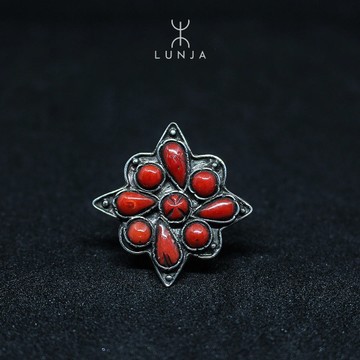 Silver And Red Coral Ring