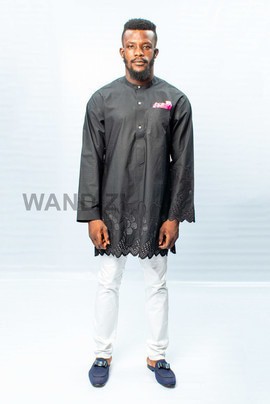 Black Tunic with patterned base, Mens Tunic, Mens Shirt, Mens Top