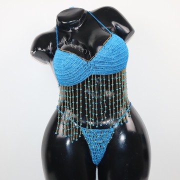 Lingerie élégante et raffinée fait main,Nuisette tricotée perlée artisanale,
