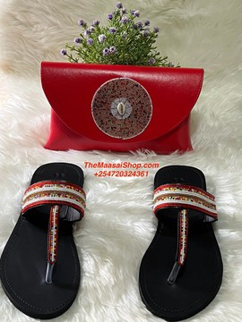 KENYAN BEADED CLUTCH BAG AND SANDALS SET