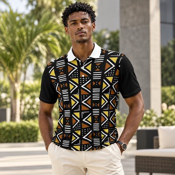 African Geometric Print Men's Heavyweight Polyester Polo Shirt | Designer Menswear | Bynelo
