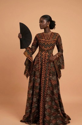 Elegant Print Maxi Dress for Women Long Sleeve Flare Sleeve Ankara Gown Traditional &amp; Party Wear