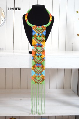 African Handmade Beaded Necklace | Zulu Beaded Green Necklace | Tribal Jewelry