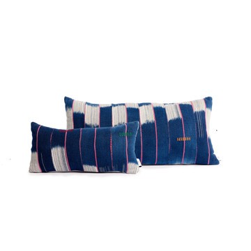 2pcs Navy blue, White and Purple Handwoven Baoulé Cloth Lumbar Cushion Covers