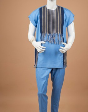 Men's Azure Aso-Oke Two-Piece Set