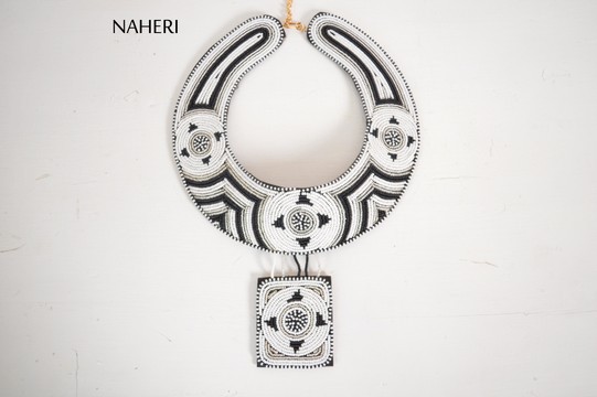African beaded bib necklace tribal collar neck piece with pendant