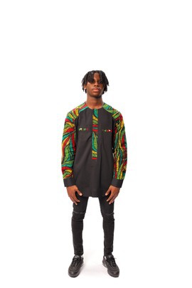 Chemise à manches longues imprimé africain Ankara Mix, chemise imprimée cire, chemise Ankara, mode homme Ankara