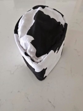 Cow Print Velvet Fila Cap | Faux Fur African Traditional Hat | Black and White Kufi Cap