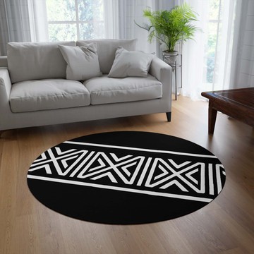 Black and White Round Rug Tribal Circle Carpet (LARGER SIZES AVAILABLE)