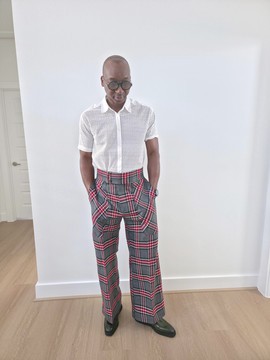 Vintage-Style High-Waisted Plaid Trousers Red and Grey Tartan Wide Leg Pants