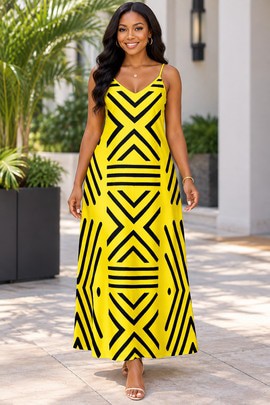 Robe longue élégante à imprimé zèbre pour femme avec col en V | Robe longue à imprimé zèbre | Bynelo